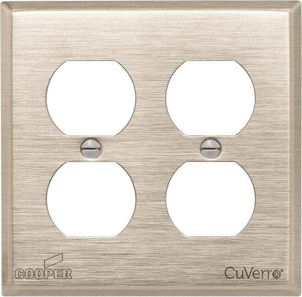 Cooper Wiring Devices - 2 Gang, 4-1/2 Inch Long, Standard Outlet Wall Plate - Duplex Outlet, White Bronze, Antimicrobial Copper - USA Tool & Supply
