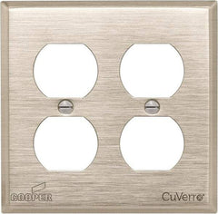 Cooper Wiring Devices - 2 Gang, 4-1/2 Inch Long, Standard Outlet Wall Plate - Duplex Outlet, White Bronze, Antimicrobial Copper - USA Tool & Supply
