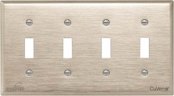 Cooper Wiring Devices - 4 Gang, 4-1/2 Inch Long, Standard Switch Plate - Toggle Switch, White Bronze, Antimicrobial Copper - USA Tool & Supply