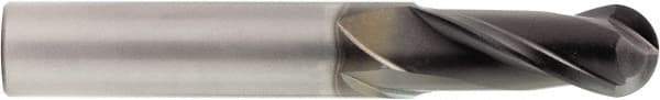 OSG - 1/4" Diam, 3/4" LOC, 2 Flute Solid Carbide Ball End Mill - Diamond Finish, Single End, 2-1/2" OAL, 3/8" Shank Diam, Spiral Flute - USA Tool & Supply