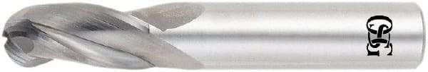 OSG - 8mm Diam, 21mm LOC, 3 Flute Solid Carbide Ball End Mill - TiAlN Finish, Single End, 64mm OAL, 64mm Shank Diam, Spiral Flute - USA Tool & Supply