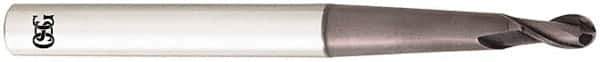 OSG - 4mm Diam, 8mm LOC, 2 Flute Solid Carbide Ball End Mill - TiAlN Finish, Single End, 70mm OAL, 6mm Shank Diam, Spiral Flute - USA Tool & Supply