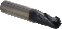 OSG - 29/64" Diam, 1" LOC, 4 Flute Solid Carbide Ball End Mill - TiAlN Finish, Single End, 3" OAL, 1/2" Shank Diam, Spiral Flute - USA Tool & Supply