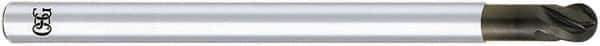 OSG - 3/32" Diam, 3/32" LOC, 4 Flute Solid Carbide Ball End Mill - Diamond Finish, Single End, 3" OAL, 3/32" Shank Diam, Spiral Flute - USA Tool & Supply