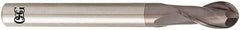 OSG - 12mm Diam, 22mm LOC, 2 Flute Solid Carbide Ball End Mill - TiAlN Finish, Single End, 110mm OAL, 12mm Shank Diam, Spiral Flute - USA Tool & Supply