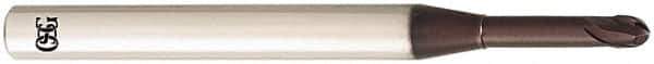 OSG - 3/32" Diam, 3/32" LOC, 2 Flute Solid Carbide Ball End Mill - TiAlN Finish, Single End, 2-1/2" OAL, 1/4" Shank Diam, Spiral Flute - USA Tool & Supply