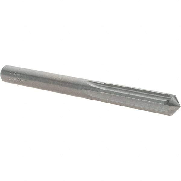 OSG - 7.8mm Solid Carbide Chucking Reamer - Straight Flute, 7.14mm Straight Shank, 29mm Flute Length, 83mm OAL - USA Tool & Supply