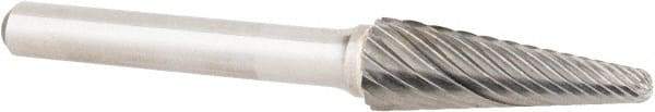 OSG - 3/8" Cut Diam, 1/4" Shank Diam, Cone Head Fluted Cut Burr - Carbide, Radius End, 1-1/16" LOC, 2" OAL - USA Tool & Supply