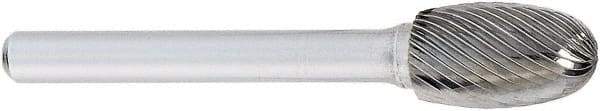 OSG - 1/4" Cut Diam, 1/4" Shank Diam, Oval Head Fluted Cut Burr - Carbide, Radius End, 3/8" LOC, 2" OAL - USA Tool & Supply