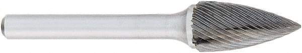 OSG - 8mm Cut Diam, 6mm Shank Diam, Tree Head Fluted Cut Burr - Carbide, Point End, 19mm LOC, 50mm OAL - USA Tool & Supply