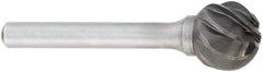 OSG - 5/8" Cut Diam, 1/4" Shank Diam, Ball Head Fluted Cut Burr - Carbide, 5/8" LOC, 2" OAL - USA Tool & Supply