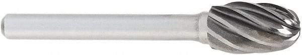 OSG - 5/8" Cut Diam, 1/4" Shank Diam, Oval Head Fluted Cut Burr - Carbide, Radius End, 1" LOC, 2" OAL - USA Tool & Supply