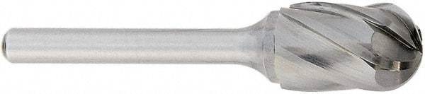OSG - 1/2" Cut Diam, 1/4" Shank Diam, Cylinder with Radius Head Fluted Cut Burr - Carbide, Radius End, 1" LOC, 2" OAL - USA Tool & Supply