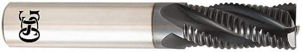 OSG - 5mm Diam, 15mm LOC, 4 Flute Solid Carbide Roughing Square End Mill - TiAlN Finish, 64mm OAL, 6mm Shank Diam, Single End, Centercutting, 30° Helix - USA Tool & Supply