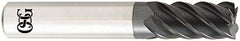 OSG - 7/16", 1" LOC, 7/16" Shank Diam, 2-3/4" OAL, 5 Flute, Solid Carbide Square End Mill - Single End, TiAlN Finish, Spiral Flute, 45° Helix, Centercutting, Right Hand Cut, Right Hand Flute, Series HP455 - USA Tool & Supply
