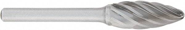 OSG - 1/2" Cut Diam, 1/4" Shank Diam, Flame Head Fluted Cut Burr - Carbide, Radius End, 1-1/4" LOC, 2" OAL - USA Tool & Supply