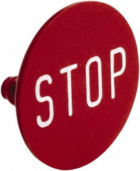 Square D - Legend Insert - Stop - Red Background, White Letters, 30mm Hole Diameter - USA Tool & Supply