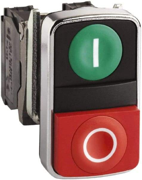 Square D - 0.87 Inch Mount Hole, Flush, Pushbutton Switch Only - Rectangle, Green and Red Pushbutton, Illuminated, Momentary (MO), Shock and Vibration Resistant - USA Tool & Supply