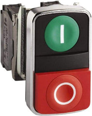 Square D - 0.87 Inch Mount Hole, Flush, Pushbutton Switch Only - Rectangle, Green and Red Pushbutton, Illuminated, Momentary (MO), Shock and Vibration Resistant - USA Tool & Supply
