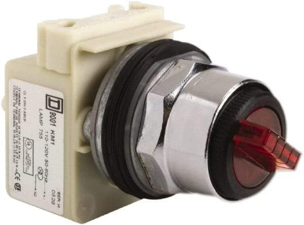 Square D - 30mm Mount Hole, 2 Position, Selector Switch Only - Red, Maintained (MA), Illuminated - USA Tool & Supply