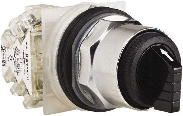 Square D - 30mm Mount Hole, 3 Position, Selector Switch Only - Black, Maintained (MA), Nonilluminated - USA Tool & Supply