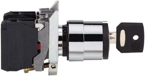 Square D - 0.87 Inch Mount Hole, 3 Position, Key Operated, Selector Switch Only - Black, Maintained (MA), Nonilluminated, 2NO, Shock and Vibration Resistant - USA Tool & Supply