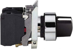 Schneider Electric - 22mm Mount Hole, 2 Position, Handle Operated, Selector Switch with Contact Blocks - Black, Momentary (MO), Nonilluminated, Shock, Vibration and Water Resistant - USA Tool & Supply