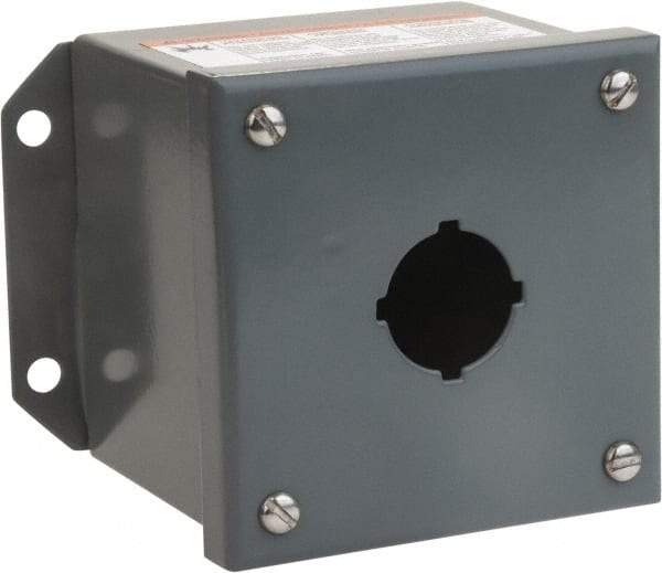 Square D - 1 Hole, 30mm Hole Diameter, Steel Pushbutton Switch Enclosure - 5-1/4 Inch High x 4.17 Inch Wide x 3.62 Inch Deep, 1, 3, 13 NEMA Rated - USA Tool & Supply