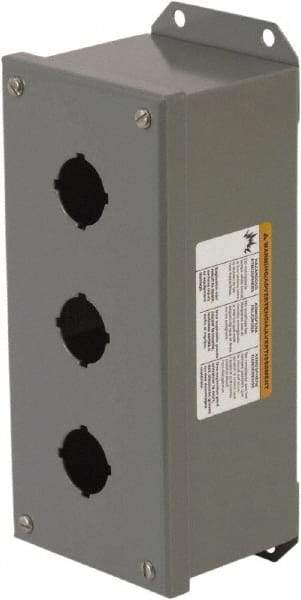 Square D - 3 Hole, 30mm Hole Diameter, Steel Pushbutton Switch Enclosure - 5-1/4 Inch High x 4.17 Inch Wide x 3.62 Inch Deep, 1, 3, 15 NEMA Rated - USA Tool & Supply