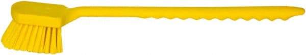 PRO-SOURCE - 1-3/4" Bristle Length, Plastic Utility Scrub Brush - 4-1/2" Long x 3-3/4" Wide Head, 20" OAL, Long Handle, Yellow, Foam Block - USA Tool & Supply