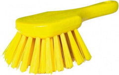 PRO-SOURCE - 1-3/4" Bristle Length, Plastic Utility Scrub Brush - 4-1/2" Long x 3-3/4" Wide Head, 8-1/2" OAL, Short Handle, Yellow, Foam Block - USA Tool & Supply