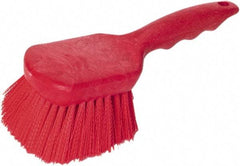 PRO-SOURCE - 1-3/4" Bristle Length, Plastic Utility Scrub Brush - 4-1/2" Long x 3-3/4" Wide Head, 8-1/2" OAL, Short Handle, Red, Foam Block - USA Tool & Supply