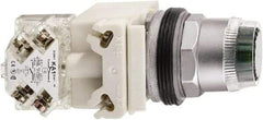 Schneider Electric - 1.18 Inch Mount Hole, Extended Straight, Pushbutton Switch - Round, White Pushbutton, Illuminated, Momentary (MO), Weatherproof, Dust and Oil Resistant - USA Tool & Supply