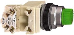 Schneider Electric - 30mm Mount Hole, Extended Straight, Pushbutton Switch - White Pushbutton, Illuminated, Momentary (MO) - USA Tool & Supply