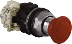 Square D - 1.18 Inch Mount Hole, Extended Mushroom Head, Pushbutton Switch Only - Round, Red Pushbutton, Nonilluminated, Shock and Vibration Resistant, Maintainted (MA) - USA Tool & Supply
