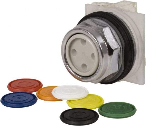 Square D - 1.18 Inch Mount Hole, Flush, Pushbutton Switch Only - Multicolored Pushbutton, Nonilluminated, Momentary (MO), Shock and Vibration Resistant - USA Tool & Supply