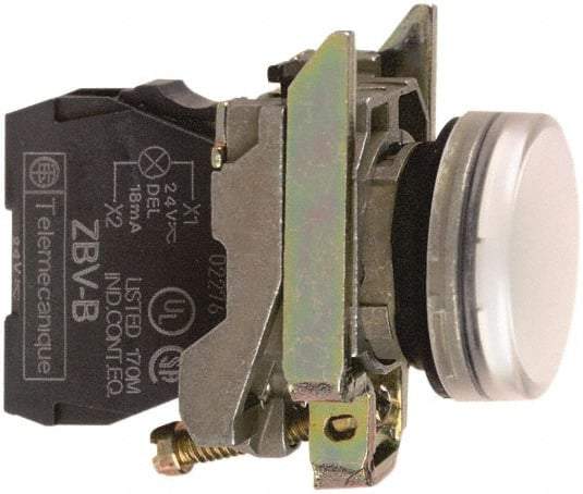 Square D - 24 VAC/VDC White Lens LED Indicating Light - Round Lens, Screw Clamp Connector, 46.5mm OAL x 30mm Wide, Shock Resistant, Vibration Resistant - USA Tool & Supply