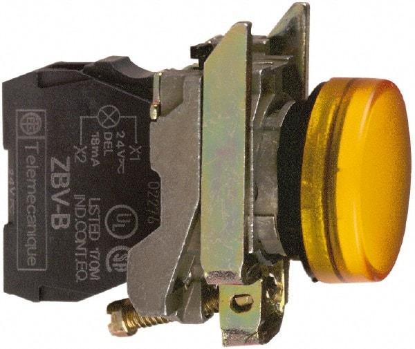 Schneider Electric - 230-240 VAC at 50/60 Hz Orange Lens LED Pilot Light - Round Lens, Screw Clamp Connector, 30mm Wide, Vibration Resistant, Water Resistant - USA Tool & Supply