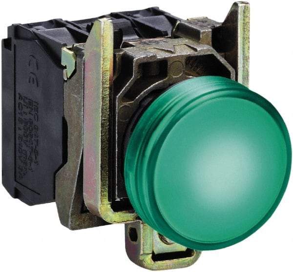 Square D - 24 VAC/VDC Green Lens LED Indicating Light - Round Lens, Screw Clamp Connector, 46.5mm OAL x 30mm Wide, Shock Resistant, Vibration Resistant - USA Tool & Supply