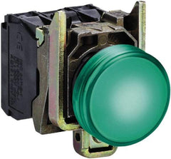 Square D - 24 VAC/VDC Green Lens LED Indicating Light - Round Lens, Screw Clamp Connector, 46.5mm OAL x 30mm Wide, Shock Resistant, Vibration Resistant - USA Tool & Supply