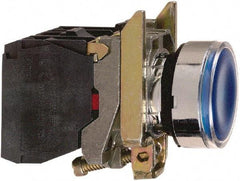 Square D - 0.87 Inch Mount Hole, Flush, Pushbutton Switch Only - Round, Blue Pushbutton, Illuminated, Momentary (MO), Shock and Vibration Resistant - USA Tool & Supply