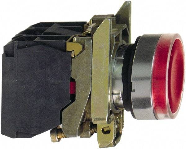 Square D - 0.87 Inch Mount Hole, Flush, Pushbutton Switch Only - Round, Red Pushbutton, Illuminated, Momentary (MO), Shock and Vibration Resistant - USA Tool & Supply