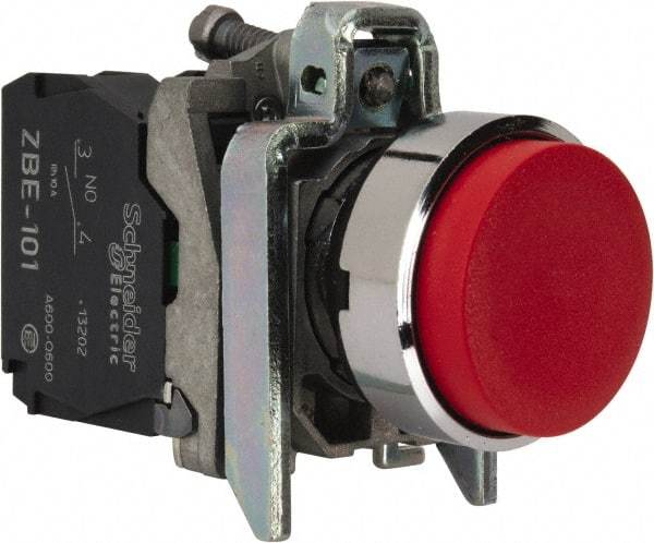Square D - 22mm Mount Hole, Extended Straight, Pushbutton Switch Only - Round, Red Pushbutton, Nonilluminated, Momentary (MO) - USA Tool & Supply