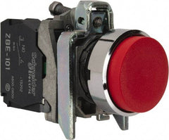 Square D - 22mm Mount Hole, Extended Straight, Pushbutton Switch Only - Round, Red Pushbutton, Nonilluminated, Momentary (MO) - USA Tool & Supply