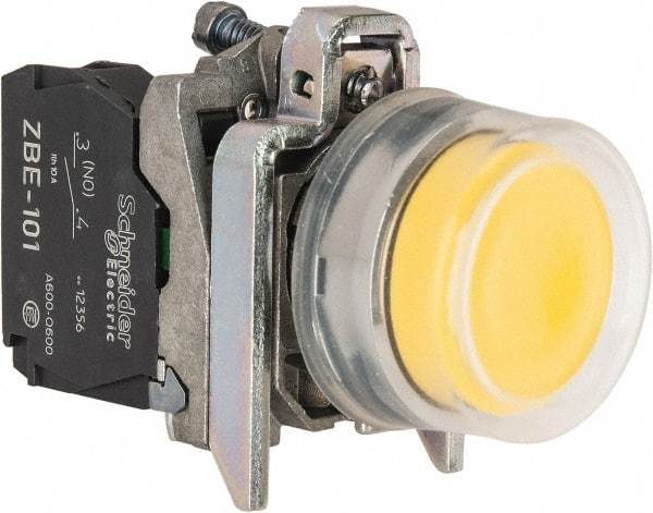 Square D - 0.87 Inch Mount Hole, Pushbutton Switch Only - Round, Yellow Pushbutton, Illuminated, Momentary (MO), Shock and Vibration Resistant - USA Tool & Supply