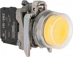 Square D - 0.87 Inch Mount Hole, Pushbutton Switch Only - Round, Yellow Pushbutton, Illuminated, Momentary (MO), Shock and Vibration Resistant - USA Tool & Supply