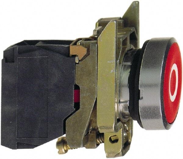 Square D - 0.87 Inch Mount Hole, Flush, Pushbutton Switch Only - Round, Red Pushbutton, Nonilluminated, Momentary (MO), Shock and Vibration Resistant - USA Tool & Supply