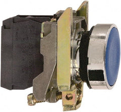 Square D - 0.87 Inch Mount Hole, Flush, Pushbutton Switch Only - Round, Blue Pushbutton, Nonilluminated, Momentary (MO), Shock and Vibration Resistant - USA Tool & Supply