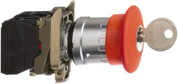 Square D - 0.87 Inch Mount Hole, Extended Mushroom Head, Pushbutton Switch Only - Round, Red Pushbutton, Nonilluminated, Maintained (MA), Momentary (MO), Shock and Vibration Resistant - USA Tool & Supply