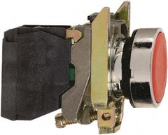 Square D - 0.87 Inch Mount Hole, Flush, Pushbutton Switch Only - Round, Red Pushbutton, Nonilluminated, Momentary (MO), Shock and Vibration Resistant - USA Tool & Supply